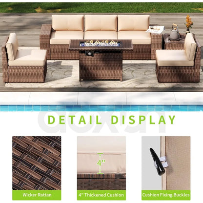 7 Piece Patio Furniture Set with 44 Inch Fire Pit Table