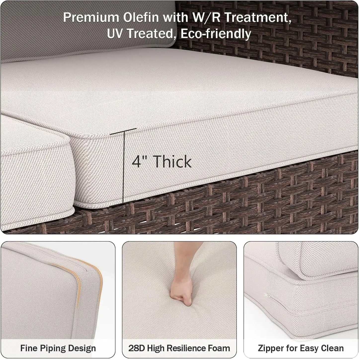 Outdoor Chair Cushions, 24" x 23" High-Density Foam Deep Seat