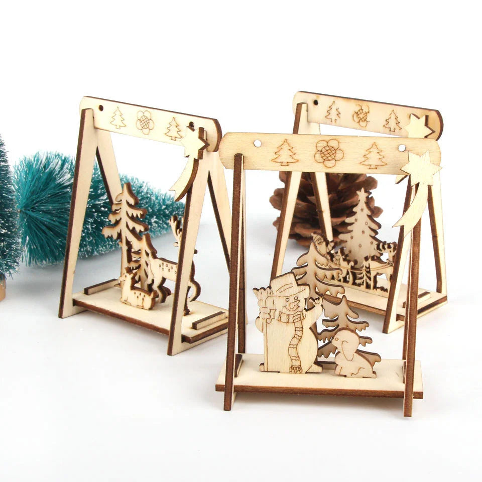 4PCS/Lot DIY Creative Mini Hollow Christmas Wooden Ornaments
