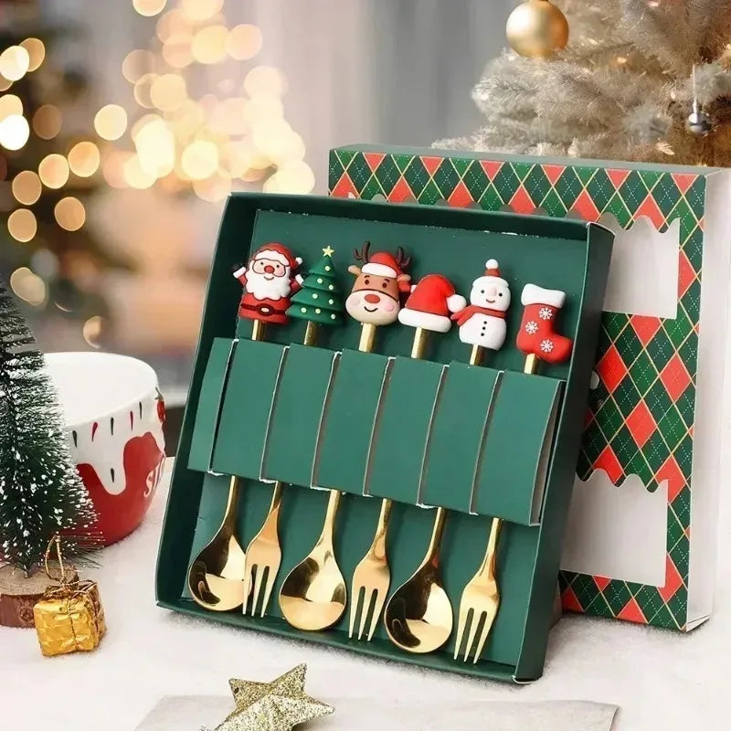 4Pcs Christmas Fork And Spoon Set Stainless Steel
