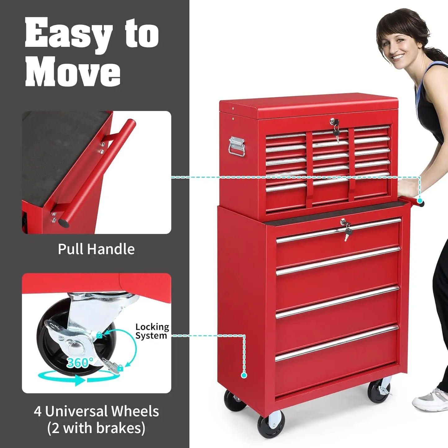 9-Drawer Rolling Tool Chest with Wheels & Lock & Key