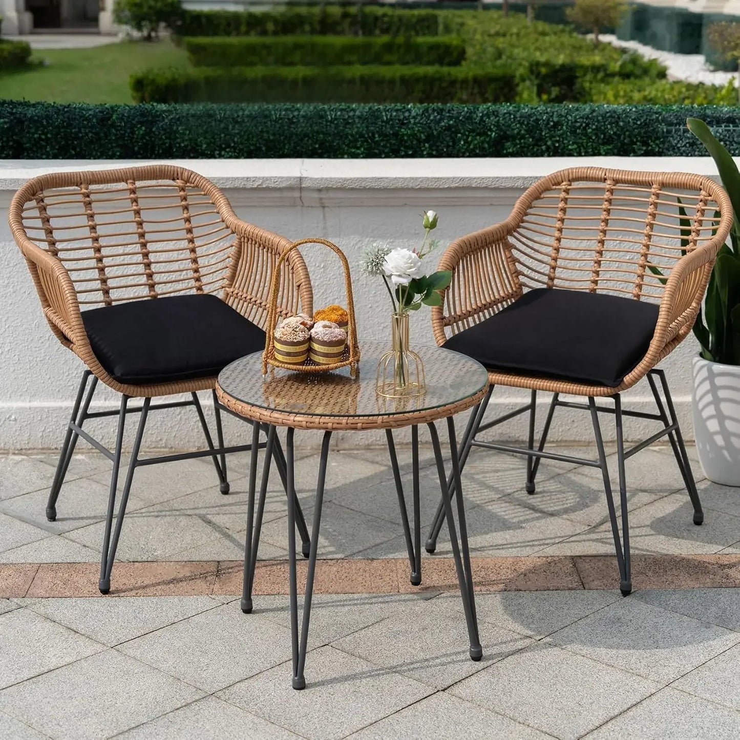 3 Piece Outdoor Wicker Bistro Set