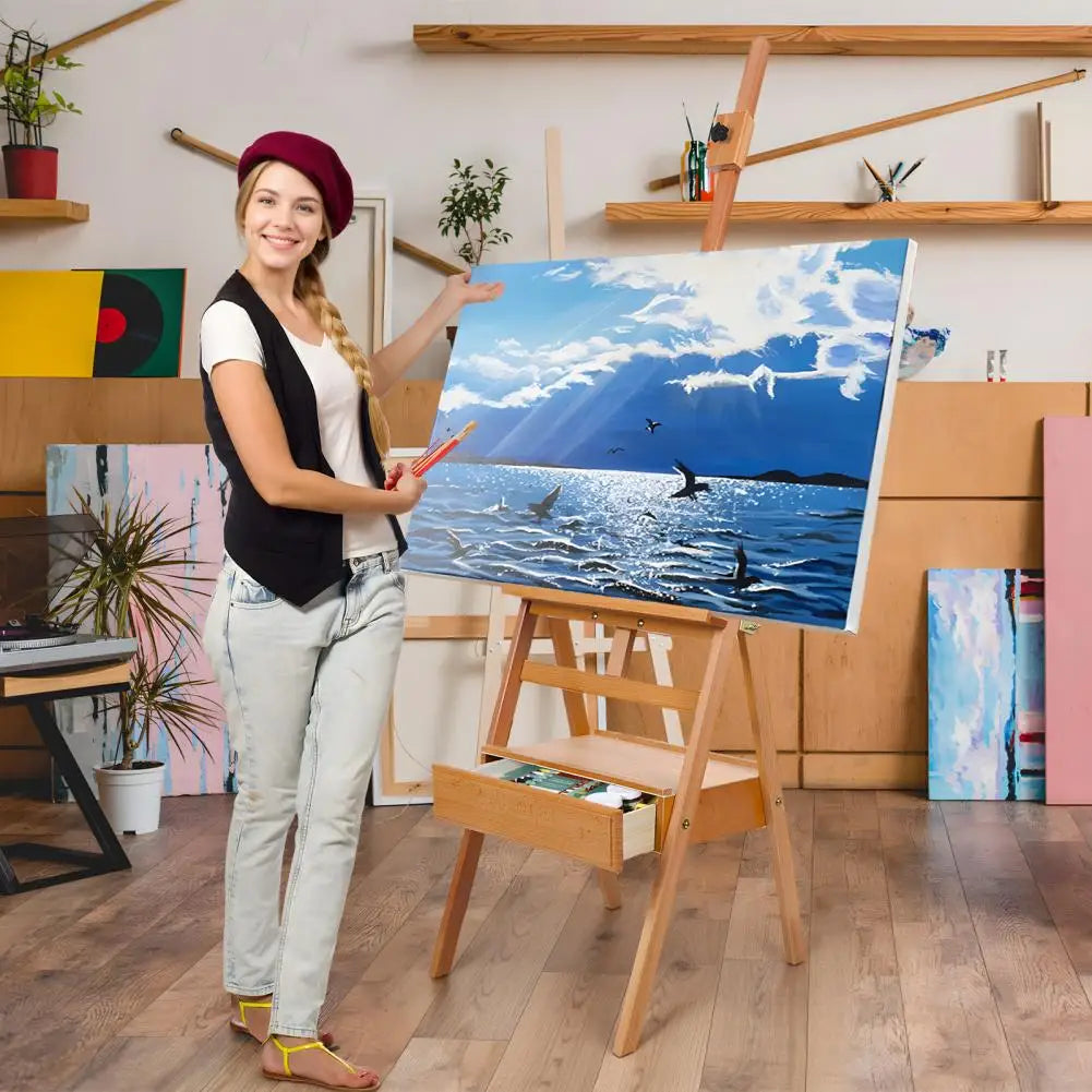 H Frame Solid Wood Easel with Drawer