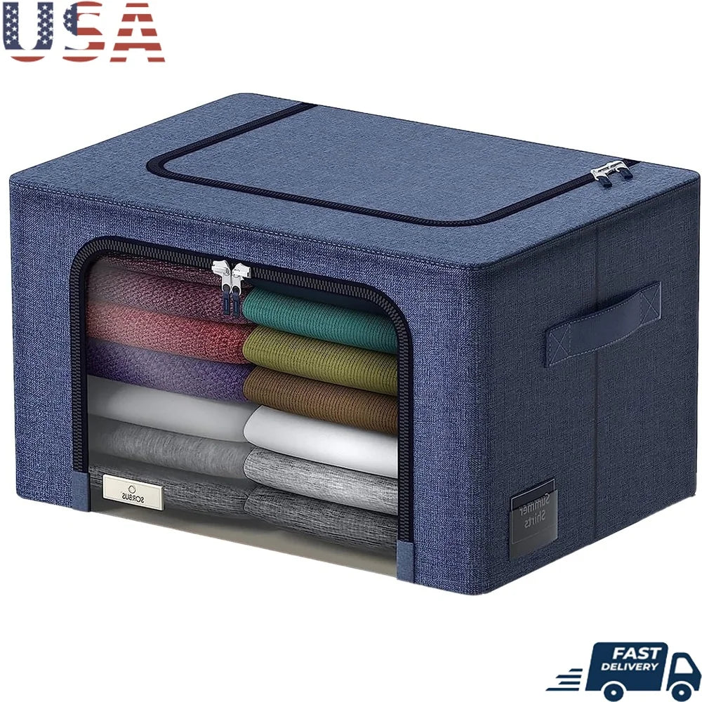 Stackable Foldable Storage Bins with Metal Frame