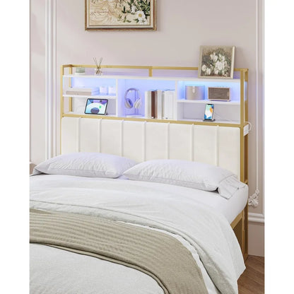 Velvet-Covered Headboard with 3-Tier Storage,