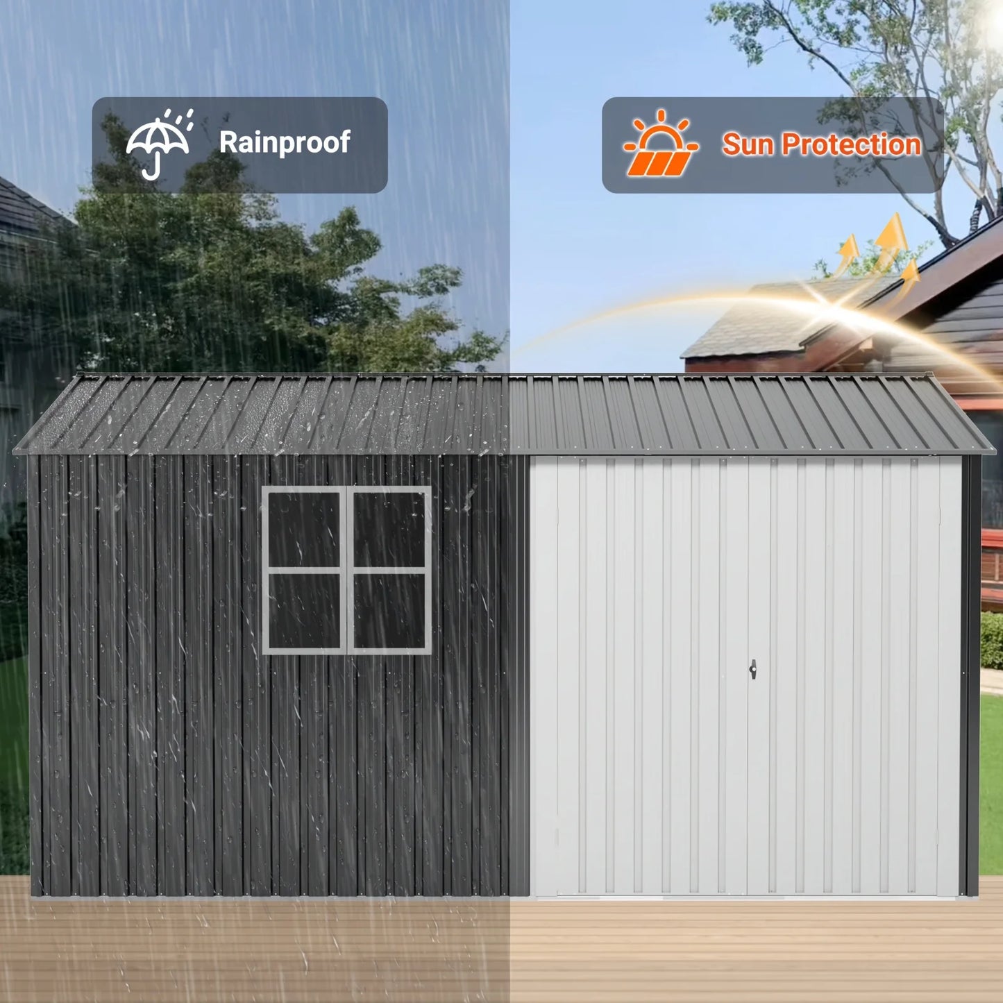 10x12 FT Outdoor Metal Storage Shed with Windows