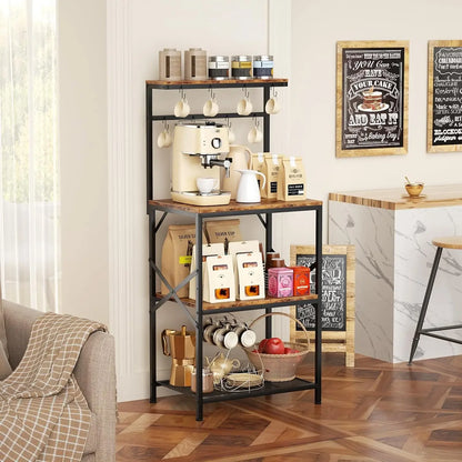 Bakers Rack with Storage Shelves, Small Coffee Bar