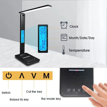 10W QI Wireless Charging LED Desk Lamp USB Charging Port Sliding Dimmable Auto Timer with Night Light Table Lamp