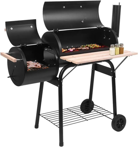 BBQ Charcoal Grill, Barbecue Cooker with Offset Smoker