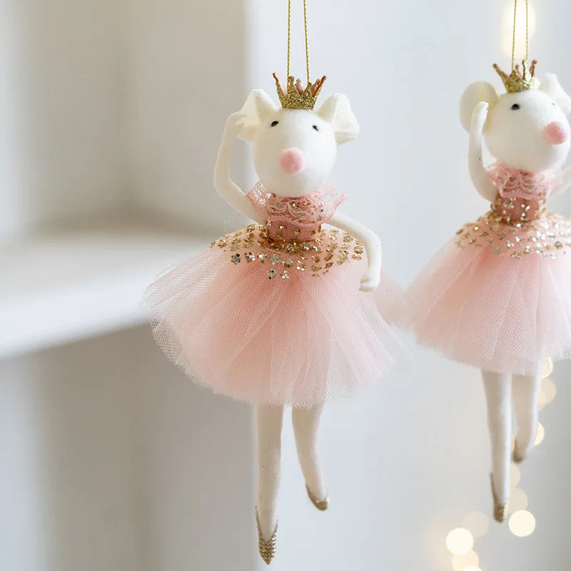 Cute pink mesh skirt golden crown ballet mouse pendant