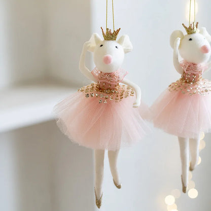 Cute pink mesh skirt golden crown ballet mouse pendant