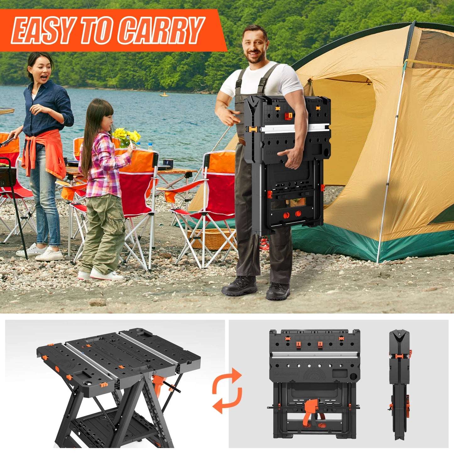 Folding Workbench,2-in-1 Waterproof Portable Folding Work Table,31" W x 25" D x 32" H