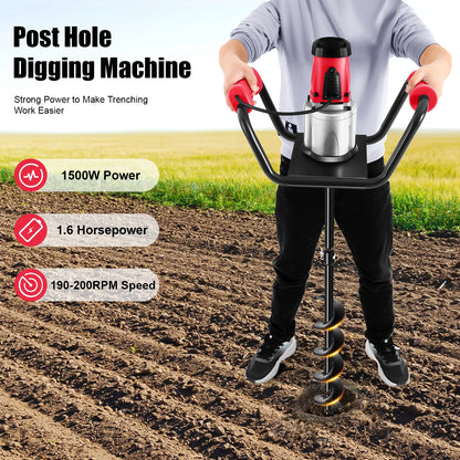 1500W Electric Post Hole Digger with 4inch Dril Earth Auger