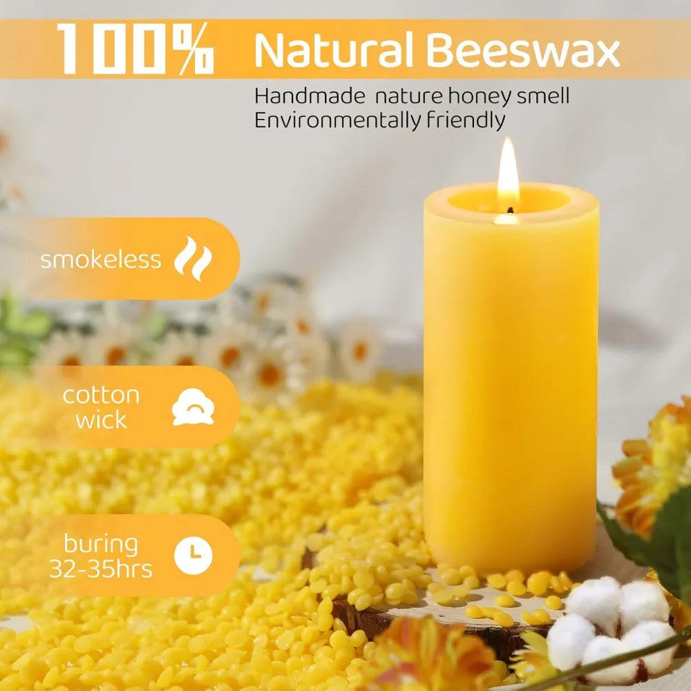 Natural Beeswax Pillar Candles, 560 Hours Long Burning