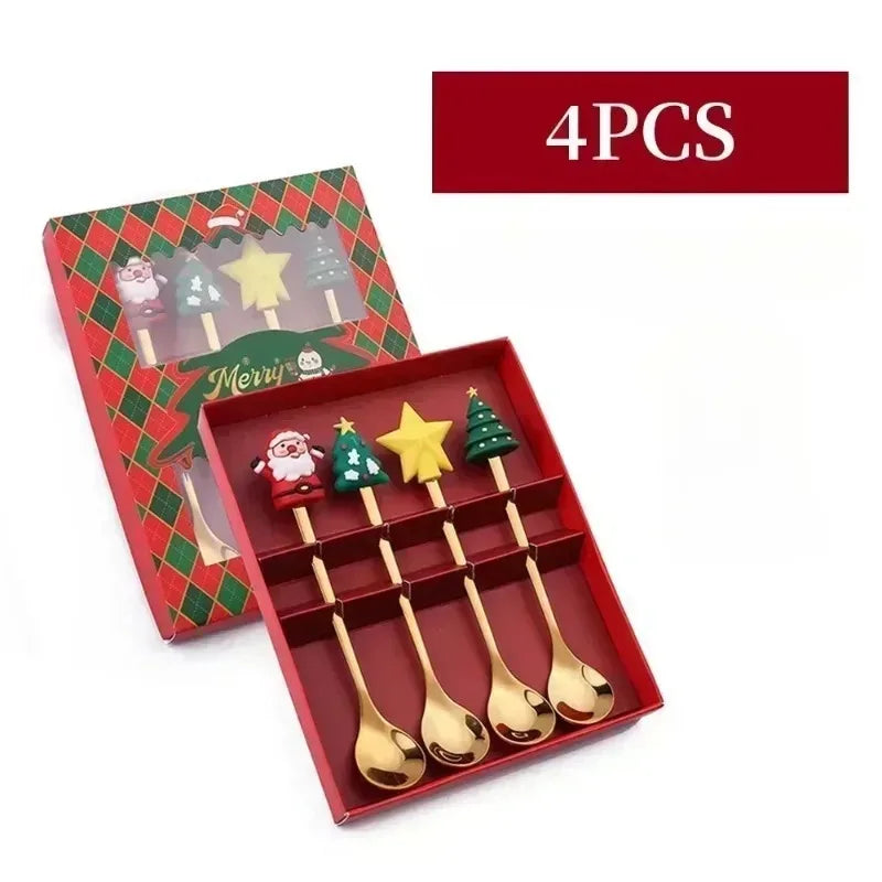 4Pcs Christmas Fork And Spoon Set Stainless Steel