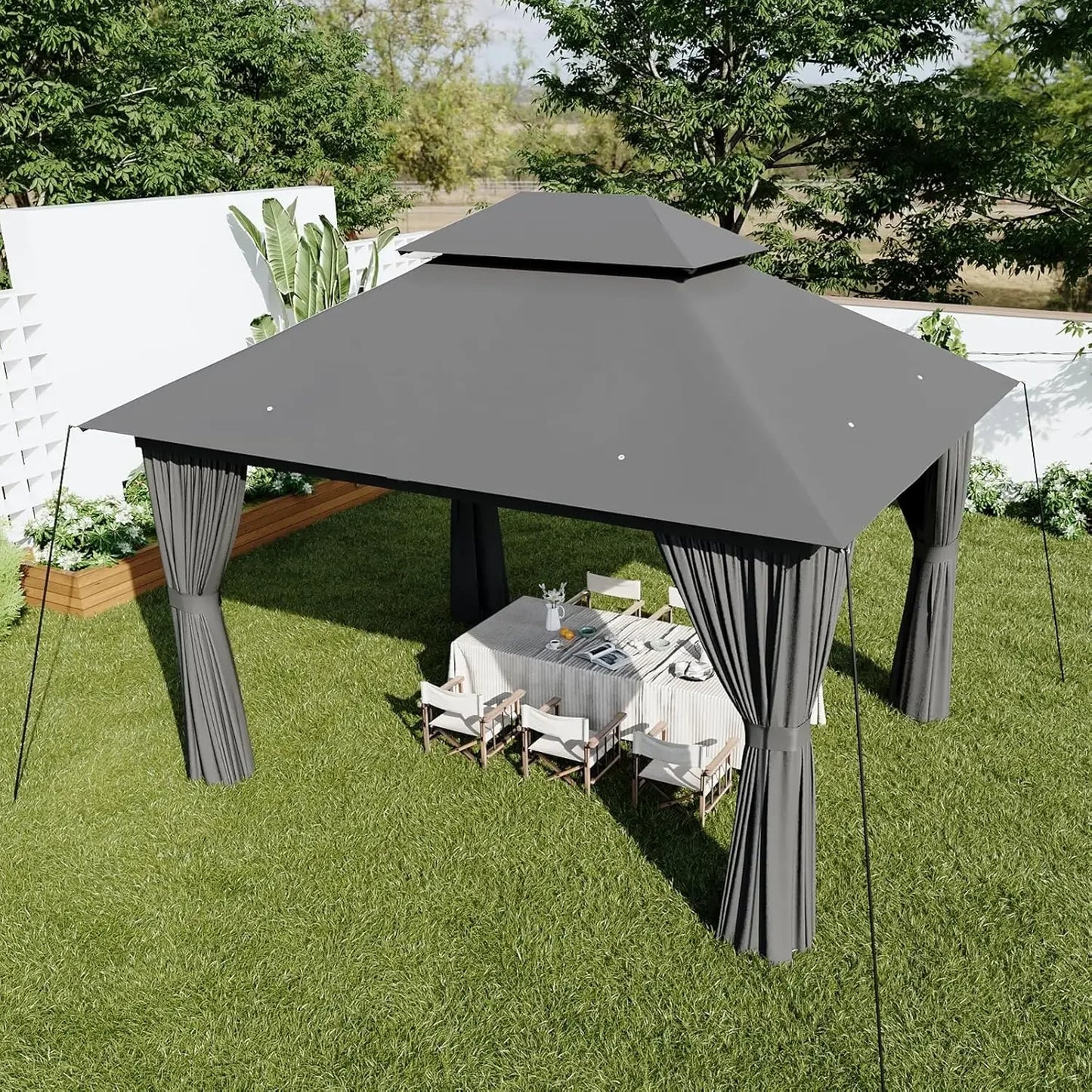 Outdoor Gazebo for Patio 10x12, Metal Frame Canopy with Double Roofs