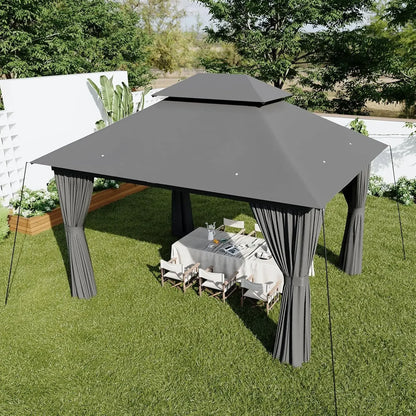Outdoor Gazebo for Patio 10x12, Metal Frame Canopy with Double Roofs
