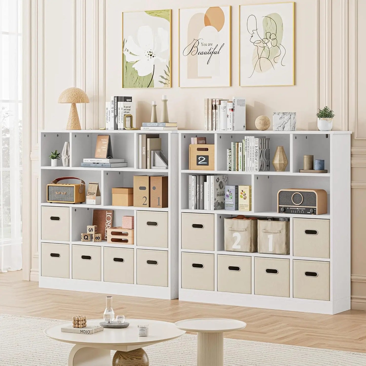 Wooden 12-Cube Storage Organizer Shelf with 6 Bins