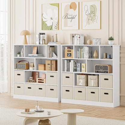 Wooden 12-Cube Storage Organizer Shelf with 6 Bins