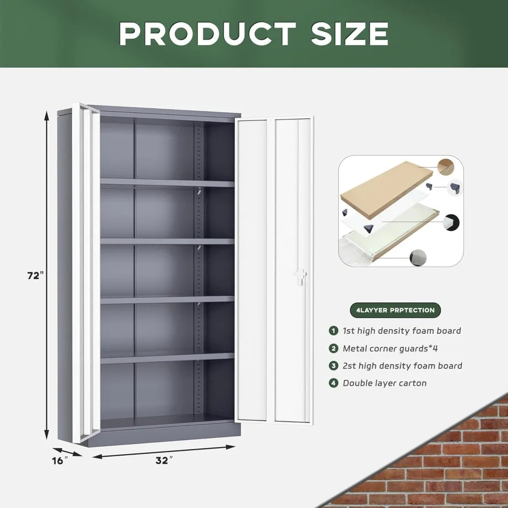 Lockable Steel Storage Cabinet with 4 Adjustable Shelves