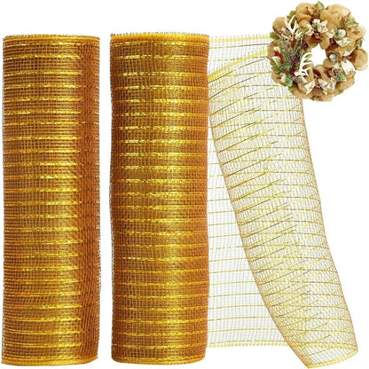 Golden Grid Ribbon Christmas Tree Decoration Mesh Tulle Roll