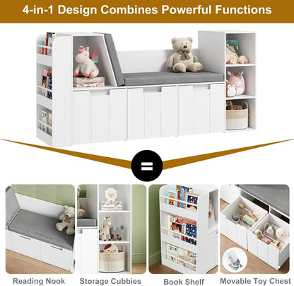61.5" Kids Reading Nook with 3-Layer Bookshelf