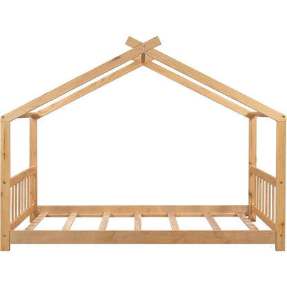 Floor House Bed Frame Twin Size with Headboard & Footboard