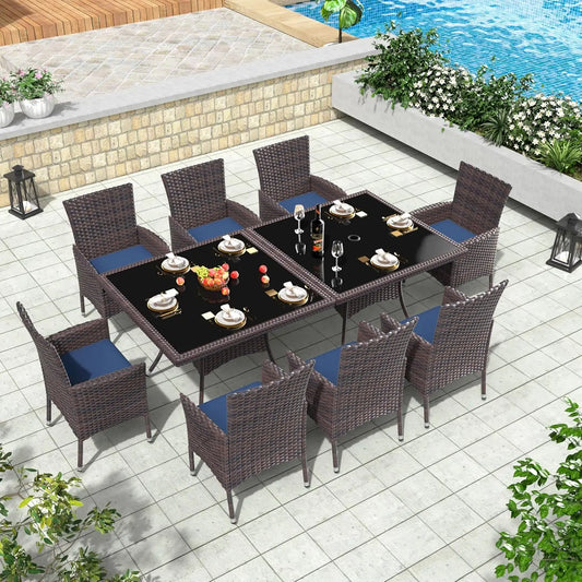 10 Piece Outdoor Dining Set, Rattan 8 Chairs,Patio Dining Table and Chairs w/Cushions