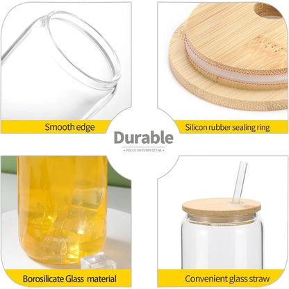 20 Pack Glass Cups with Bamboo Lids and Glass Straw 16oz