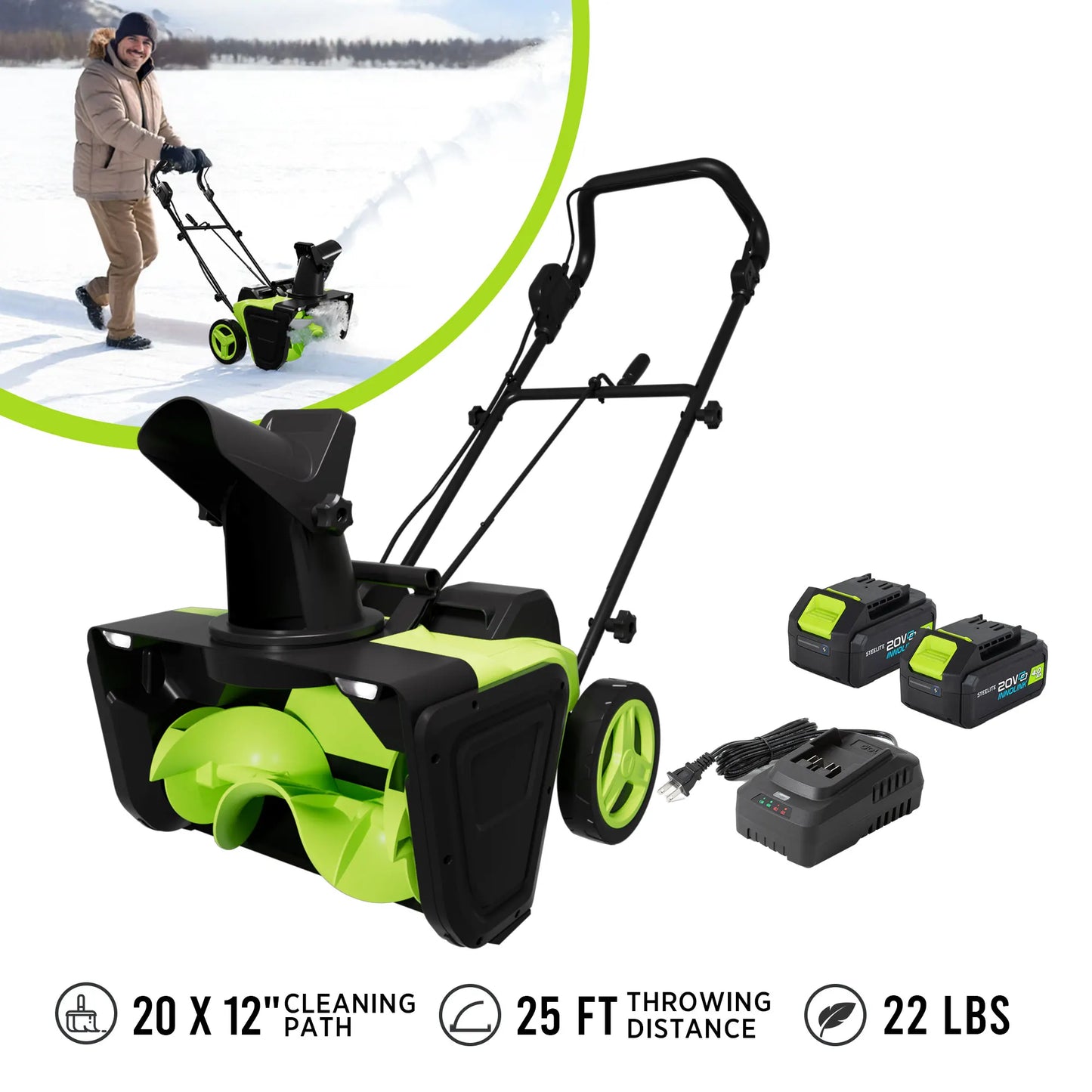 42V 20" Cordless Snow Blower – 850 Lbs/Min, Dual 4.0Ah Batteries & Charger Included