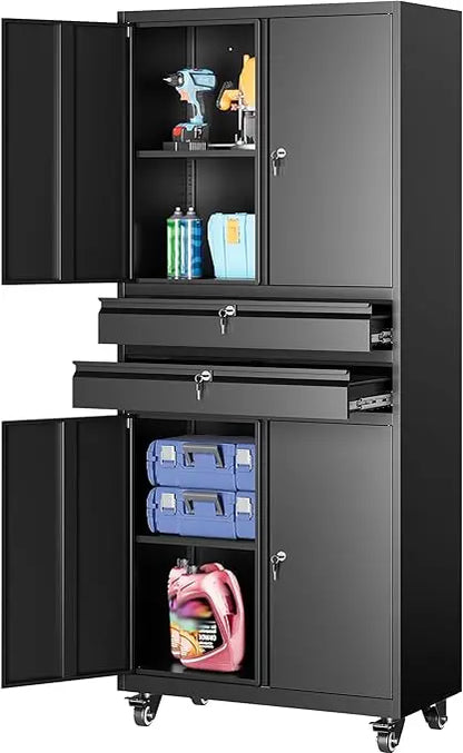 Metal Storage Cabinet with Wheels and Drawers and Adjustable Shelves 3"
