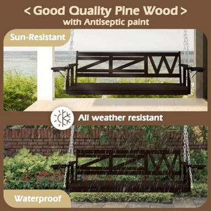 Heavy Duty Wooden Porch Swing with Hanging Chains  800 LBS Capacity