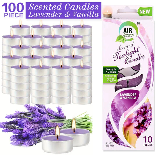 Air Fusion 100 Count Tea Lights Candles Purple Lavender & Vanilla Scented