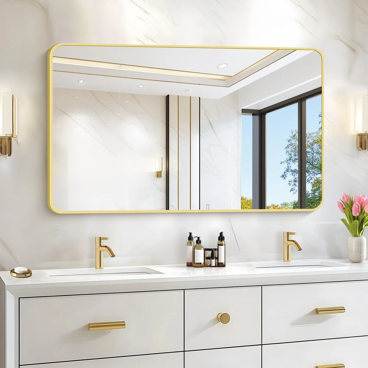 Bathroom Mirror for Wall Metal Rounded Corner Rectangle Mirror
