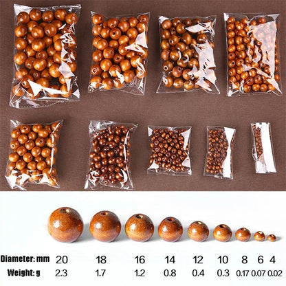 4mm-20mm Big Hole Round Natural Wooden Brown Coffee Beads