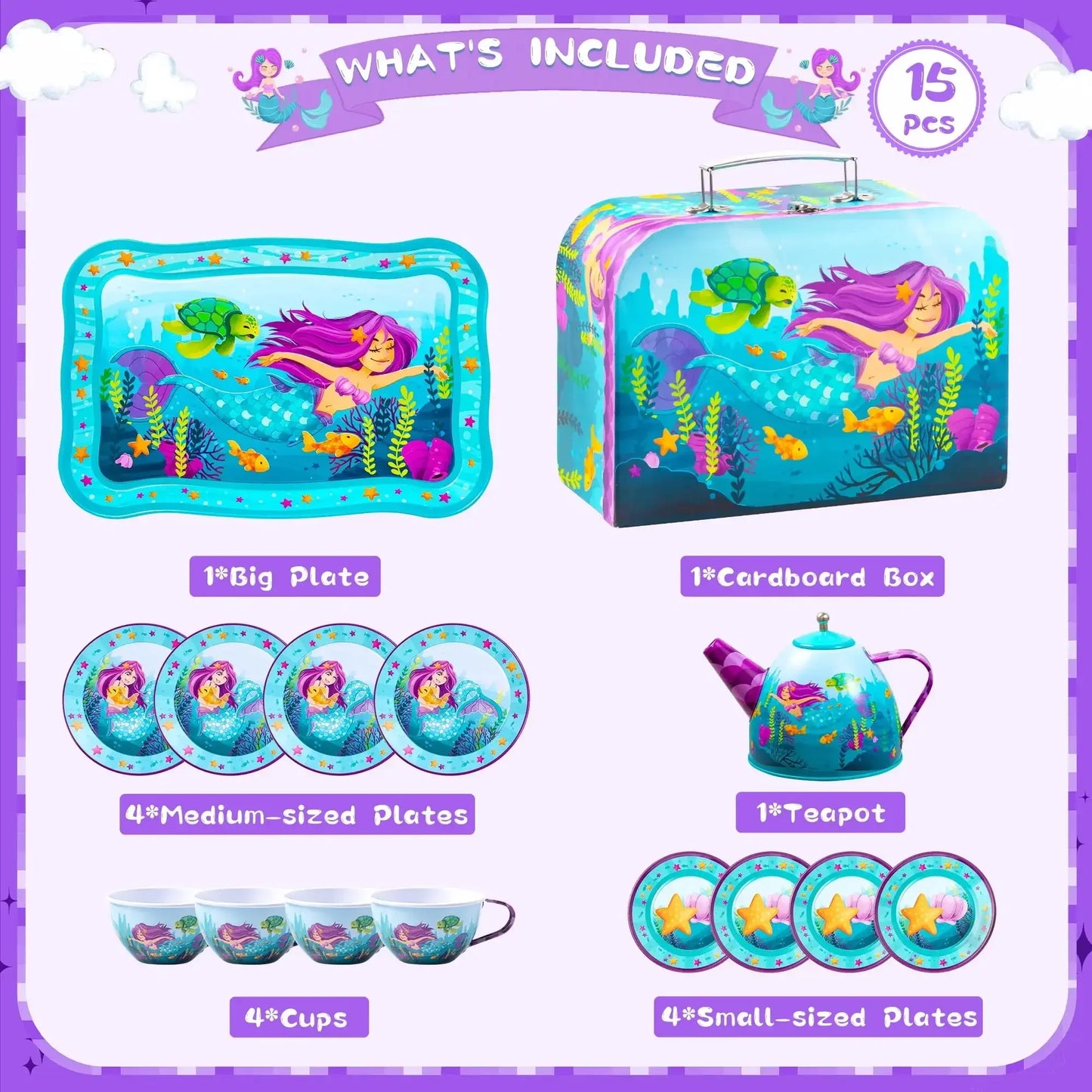 Tea Party Set Mermaid  Toddlers 2 3 4 5 6 Years Old