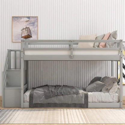 Twin Over Twin Bunk Bed with Stairs,Wood