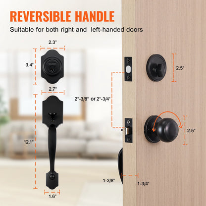 Front Door Handle Deadbolt Set with Interior Knob Adjustable Hole Spacing