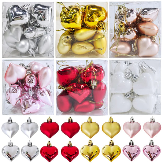 12Pcs Love Heart Christmas Balls Ornament Red Gold Plastic Balls
