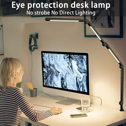 LED Desk Lamp with Clamp Flexible 4 sections Swing Arm Three light sources