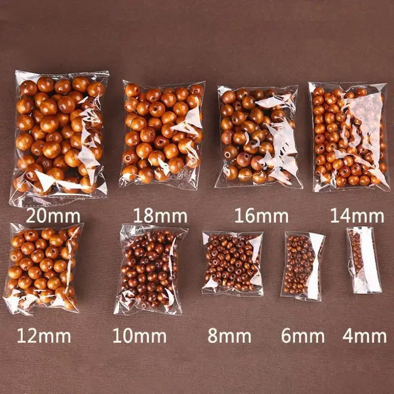 4mm-20mm Big Hole Round Natural Wooden Brown Coffee Beads