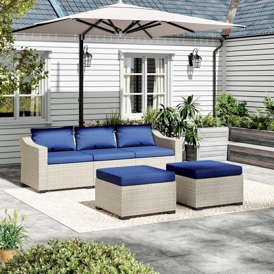 Rattan Outdoor Sectional Furniture  Wicker Couch with Coffee Table and Cushions for Poolside