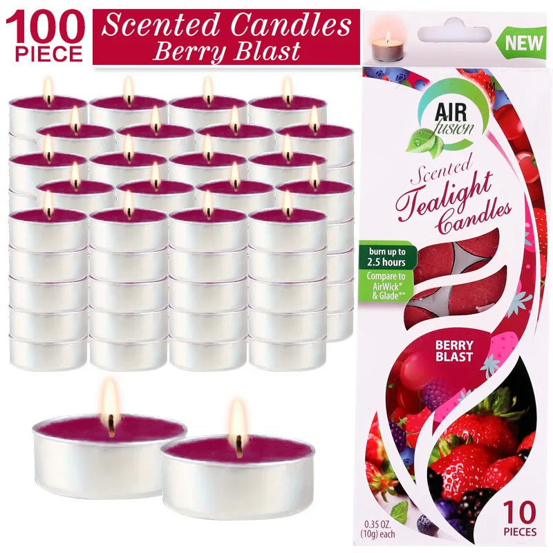 Air Fusion 100 Count Tea Lights Candles Burgundy Berry Blast Scented 2.5 Hours