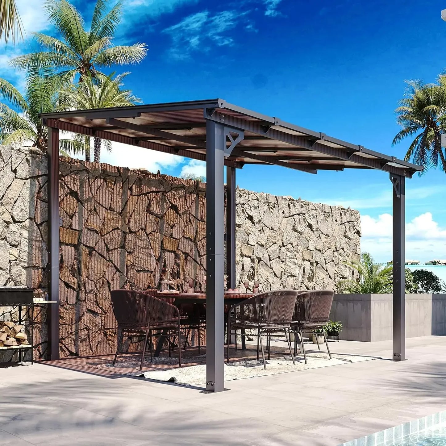 8' x 10' Gazebo for Patio, with Sloped Roof