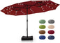 15 ft Rectangle Patio Umbrella with Solar Lights and Base Included