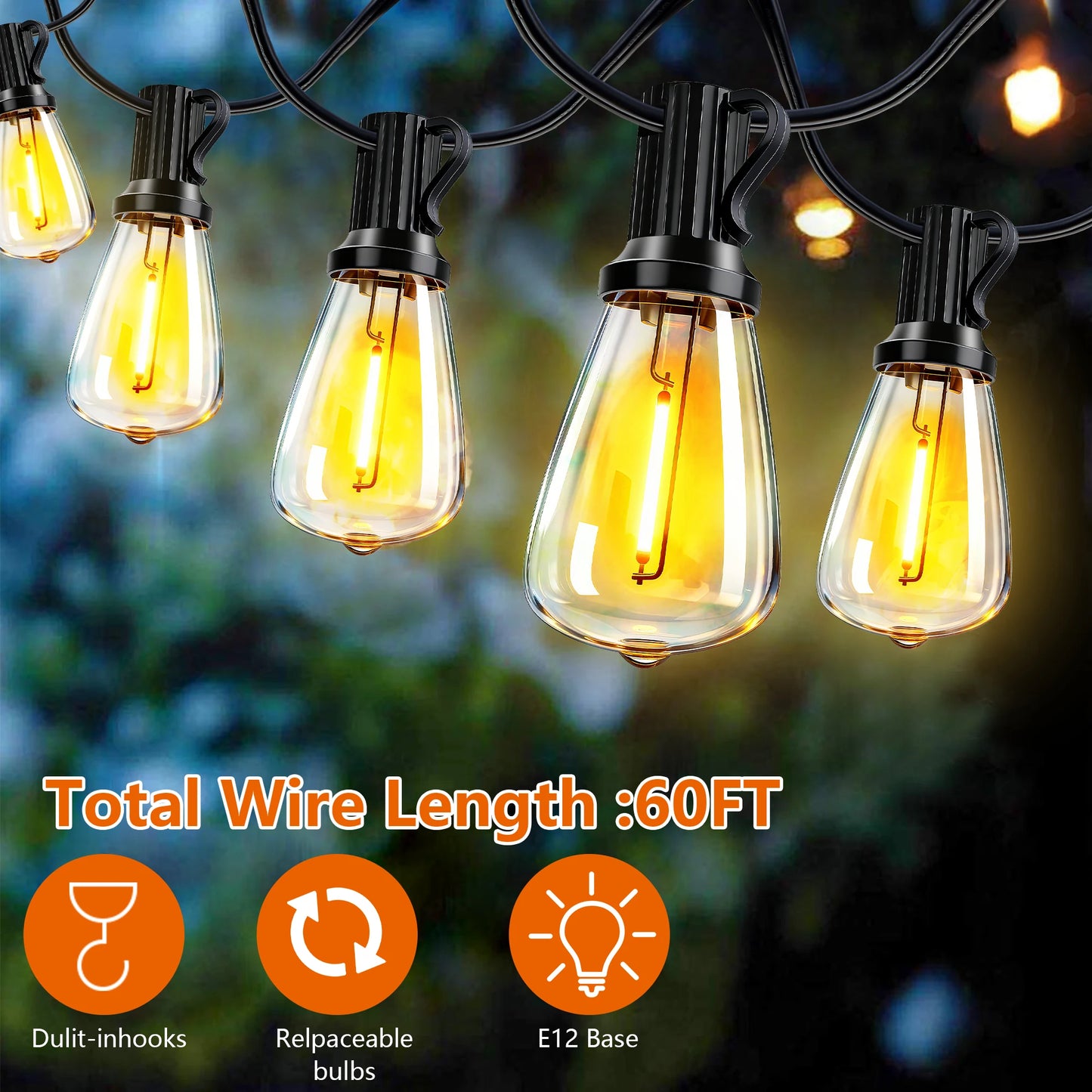 100FT Solar Outdoor String Lights IP65 Waterproof