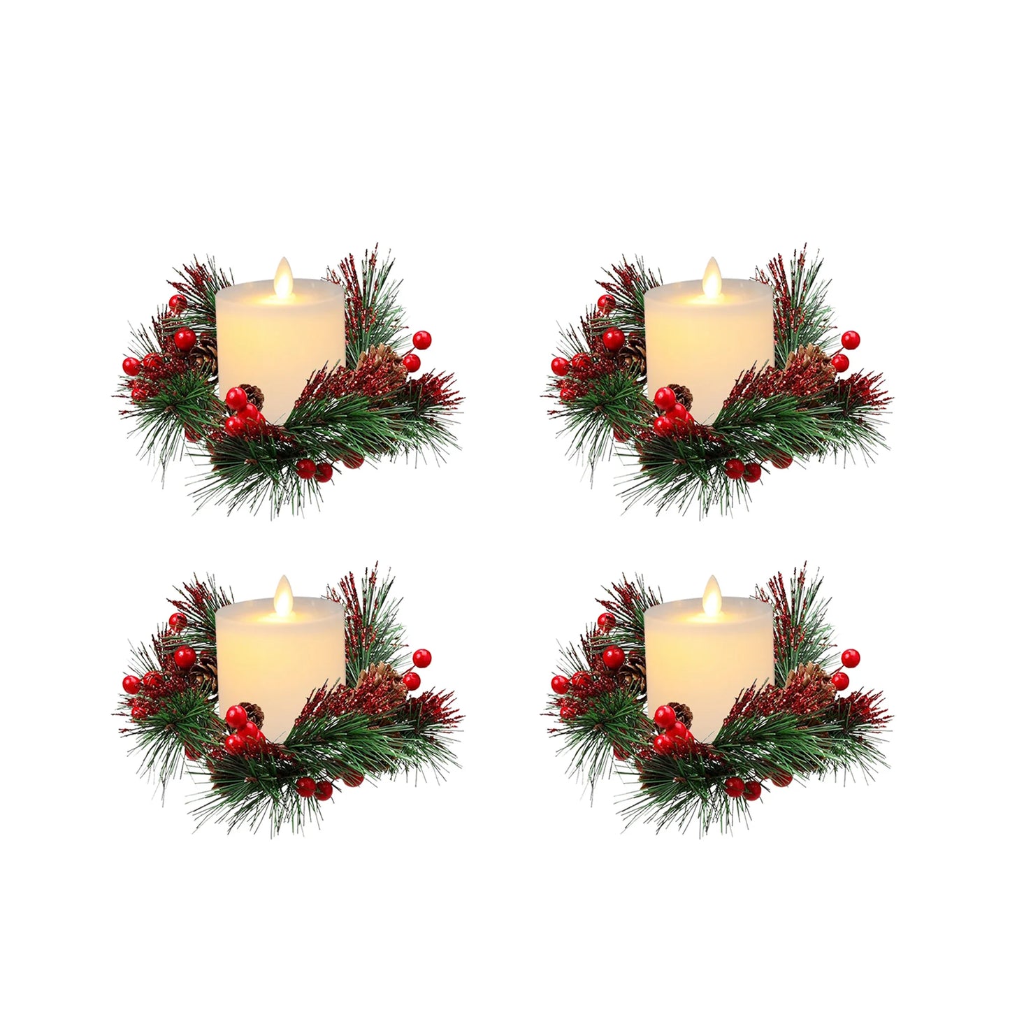 Elegant Christmas Candle Ring with Soft LED Glow and Glass Cup