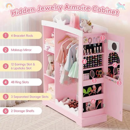 Kids Armoire with Jewelry Cabinet, Mirror & Shelves