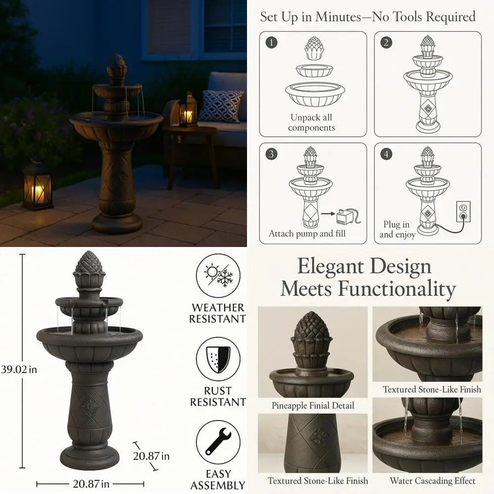 Pineapple Tiered Outdoor Water Fountain with Pump