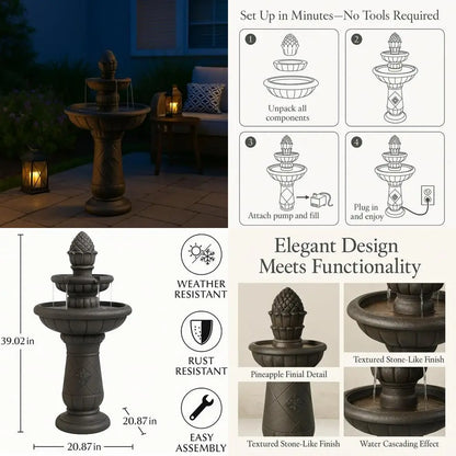 Pineapple Tiered Outdoor Water Fountain with Pump
